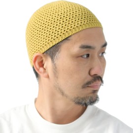 regnuu Islamic Hat, Men's, Summer, Islamic Watch, Made in Japan, Islamic Hat, Men's, Mochi Mochi, Islamic Hat, Spring, Summer, Summer Knit Hat, Inner Cap, yellow (mustard)