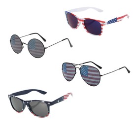 LGFKJNNJ 4th of July Sunglasses for Women Men 4 Pairs American Flag Glasses, Fourth of July USA Tops Accessories, Outfits Independence Day Patriotic Decoration