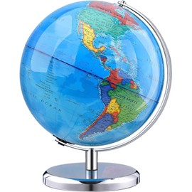 TTKTK World Globe with Stainless steel Stand Rotating Earth Spinning Globe for Kids Geography Classroom Education or Decorations (8 Inch Blue)
