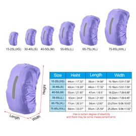 PATIKIL 55-65L Waterproof Backpack Rain Cover, Non-Slip Backpack Cover with Vertical Reflective Strap Stay Dry for Hiking, Camping, Hunting, L, Purple