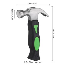 QUARKZMAN 9 oz Stubby Claw Hammer Small Mini Forged Steel Straight Rip Claw Nail Hammer with Fibreglass Handle Small Hammers Tool for Repairing Woodwork (Black/Green)