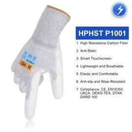 HPHST P1001 ESD-PU Gloves - Anti-Static and Touch Screen Capable, Gloves for Cleaning and Repair (White (12 Pairs), M