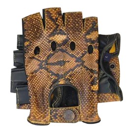Fingerless Half-Finger Premium Driving/Cycling/Motorcycle Gloves in Real Leather 309, snake-black-yellow