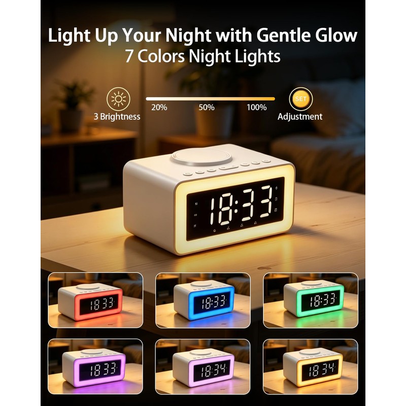BYH Digital Alarm Clock for Bedroom, 15W Fast Wireless Charging