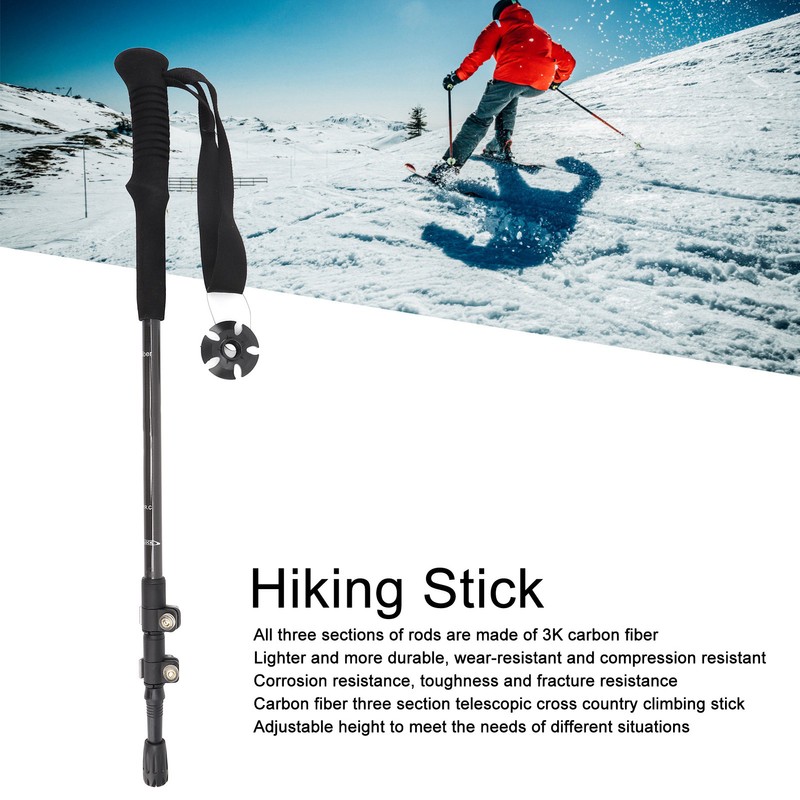 Hiking Stick 3 Section Carbon Fiber Rod EVA Foam Handle