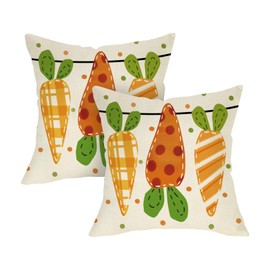 Fjfz Easter Carrot Decorative Throw Pillow Covers 18 x 18 Set of 2, Polka Dots Porch Outdoor Home Decor, Spring Plaid Stripes Couch Cushion Case