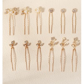 12 Pieces Gold Hair Pins Bridal Headpiece Pearl Wedding Hair Styling Pins Hairpieces Accessories for Brides Bridesmaids