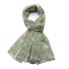 GFM® Women's Cats Print Scarf for Spring and Summer (Green) (FLD) (PSCF-CT-24042-HR)