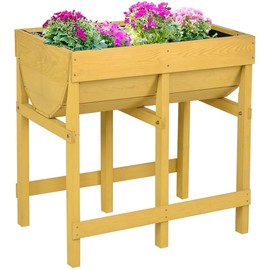 HAPPYGRILL Raised Garden Bed with Legs, Wooden Raised Flower Bed with Liner, Elevated Vegetable Plot Container Planter, Outdoor Planter Raised Beds for Garden Patio Backyard