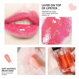 Hydrating Lip Oil Plumping Lip Gloss, Crystal Jelly Moisturizing Lip Oil/Polished Lip Oil Lines/Tint Moisturizing Transparent Lip Balm Care Stick (Raspberry-007)