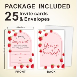 Baby Shower Invitations With Envelopes-Set Of 25 Someone Berry & Sweet Is On The Way-Blush Pink Strawberry Baby Girl Accessories Baby Shower Invitations-Gender Reveal Baby Announcement Invites-15