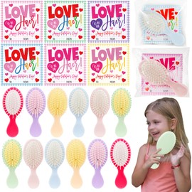 Class Valentines Day Gifts for Kids Girls, 12 Pcs Mini Hair Brushes and 12pcs Girls Valentines Cards Valentines Hair Accessories Classroom Valentines for Girls