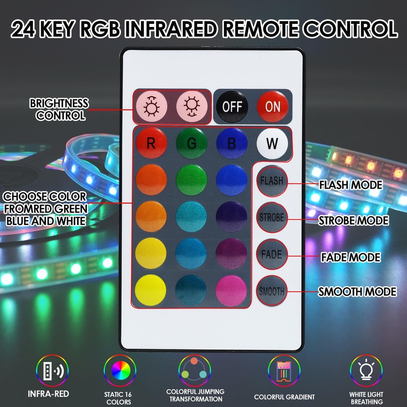 LANAFAY 5V-24Keys USB IR RGB Strips Controller 16 Colors 5