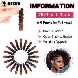 BECUS 3Packs 10inch Crochet Braids Hair for Black Women Synthetic Short Braiding Diameter (8mm) Cut Wand Hair(#1B Natural Black/Brown)