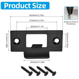 2Pcs Door Strike Plate，Door Latch Plate 70mm X 40.3mm for Door Frame Door Jamb Reinforcement, Black