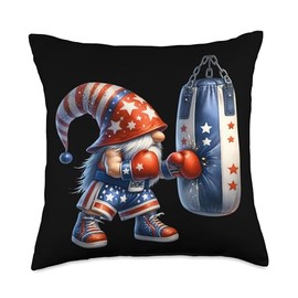 Boxing Gym Gnome With Punching Bag Hanger Funny America Throw Pillow