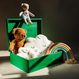 Creative Deco XL Green Wooden Box Storage with Hinged Lid | 15.8x11.8x5.5in (+-0.5) | Keepsake Gift Box for Tool Dog Toy Kitchen Storage | Wood Chest Trunk