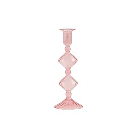 Mud Pie Pink Glass Taper Holder; 9 3/4"