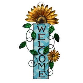 Metal Welcome Sign Rustic Wall Hanging Plaque - Decorative Welcome Flower Signs for Porch Front Door Farmhouse Home Decoration Garden Themed Wreath Ornament (Yellow)