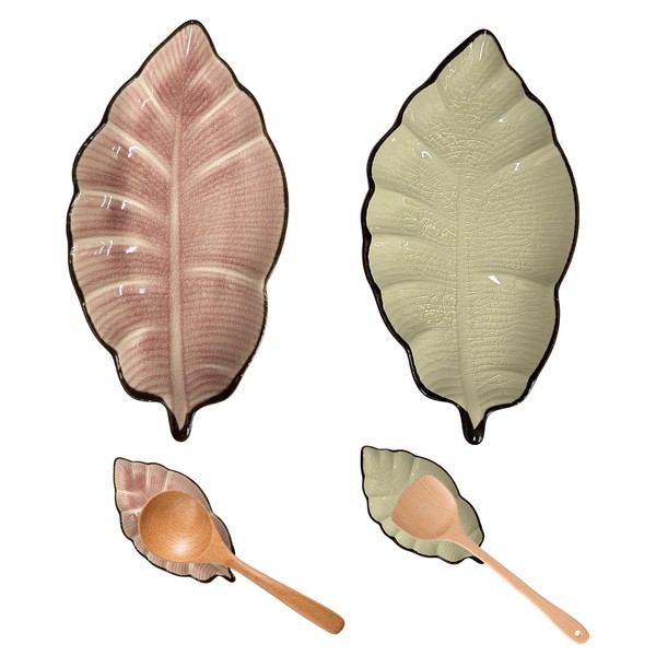 2 Pack Ceramic Spoon Rest Banana Leaf Ceramic Ladle Holder