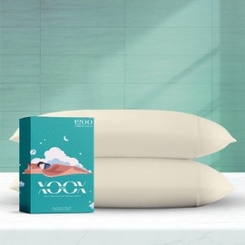 XOOX Linen 100% Egyptian Cotton Pillow Cases King Size Set of 2 - Luxury 1200 Thread Count Sateen Ivory Pillow Covers, Soft & Breathable 5 Star Hotel-Quality Pillowcases, Fits King Size Pillows