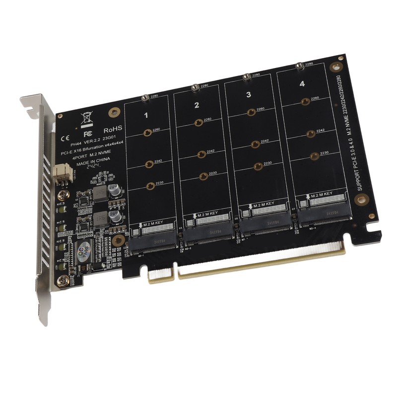 Adapter Card 4 Port M.2 NVMe SSD to PCIE X16