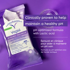 Vagisil Wipes, pH Balanced Feminine Vaginal Wipes for Daily Freshness, Gynecologist Tested, 20-Count