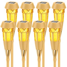 Evelynsun Solar Outdoor Lights – Torches with Flickering Flame for Garden Decor, Waterproof Garden, Outdoor Patio & Pathway Yard Decorations with Flame Torches - 8 Pack