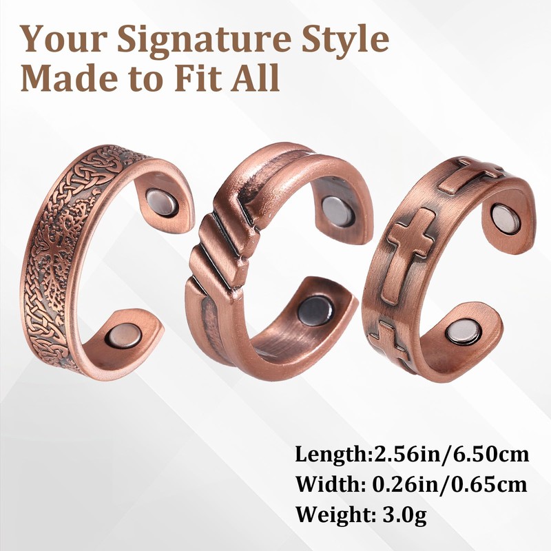 BioMag 3 Copper Rings for Men, 99.99% Solid Pure Copper,