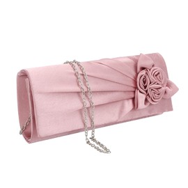 EVEOUT Satin with Crystal Evening Clutch Handbag for Women Shoulder Bag Wedding Party Prom Purse for Women Bridal Bag, Pink flower, clutch