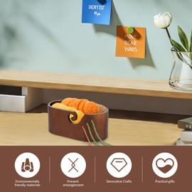 UKQRRTC Wood Yarn Bowl With Swirl Design - Smooth Oval Knitting and Crochet Bowl With Holes - Portable Holder for DIY Crafting