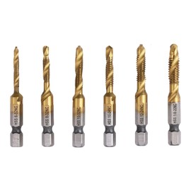 FOCMKEAS 6 PCS Combination Drill and Taps Bit Set, SAE HSS 4341 with Ti-Plating 6-32NC, 8-32NC, 10-32NC, 10-24NC, 12-24NC, and 1/4-20NC Threaded Drill Tap Set with 1/4"(6.35mm) Hex Shank