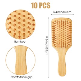 10 Pcs Bamboo Hair Brush, Bulk Round-tipped Bamboo Bristles Detangling Brush Paddle Mini Wood Hairbrushes, Lightweight Massage Anti Static for Women Men, Stimulates Scalp for Hair Growth, 9.84 × 3.4''