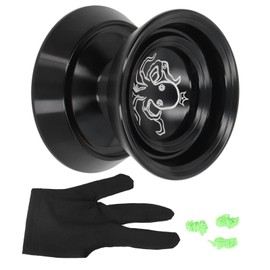 Asixxsix Responsive Yoyo, Professional Metal and Aluminium Alloy Yoyo with Glove, 3 Strings and Octopus Pattern (Black)