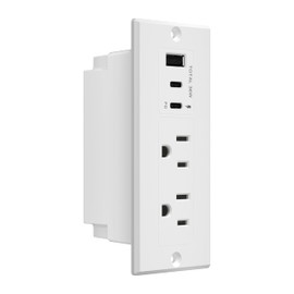 LIDER PD 36W Recessed Outlet Station with USB-A and USB-C Ports, Desktop Power Grommet, Power Delivery, Tamper-Resistant Receptacles, Power Strip for Desks and Cabinet, White, 6.5ft Cord, ETL Listed