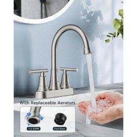 FORIOUS Centerset Bathroom Faucets for Sink 2 or 3 Hole, Brushed Nickel 4 Inch Bathroom Sink Faucet with Pop up Drain and cUPC Hose, 360° spout, Two Handles for Restroom,Vanity, Rv Remodel