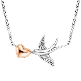 Engelsrufer ERN-LOVE-BIRD-BIR Women's Necklace Sterling Silver with Swallow and Heart in Bicolour, Lobster Clasp, Nickel-Free, Size: 40 + 4 cm, Sterling Silver, No Gemstone