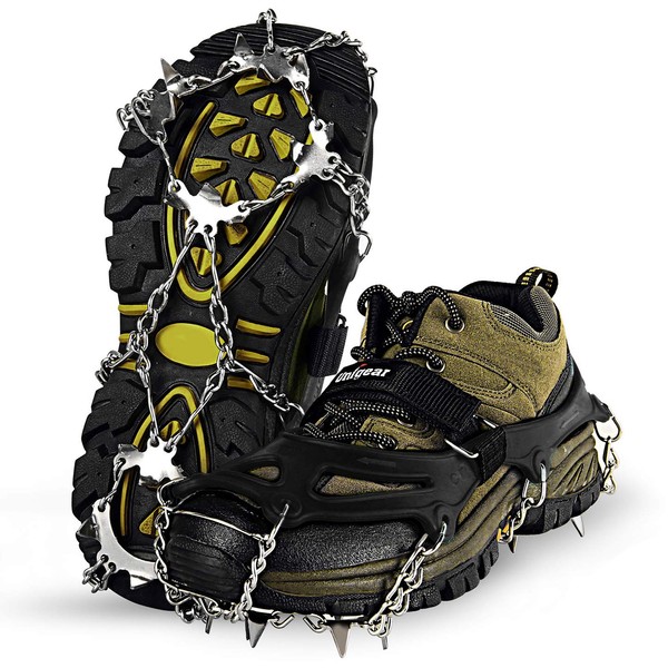 Unigear Crampons Chain Spike, 201 Stainless Steel, Snow Spikes, Frozen Roads, Snow Mountains, Mountain Climbing, Hiking, Ice Fishing, Fall Prevention, Cold Resistant, Durable, Storage Bag Included, Unisex