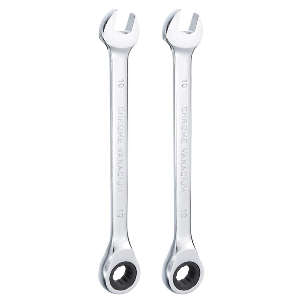 HARFINGTON 2pcs Ratcheting Wrench 10mm Metric 12PT Cr-V Polished Chromed