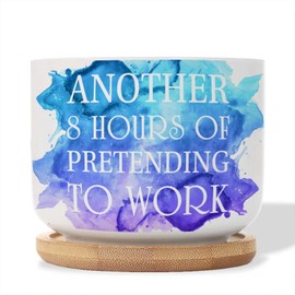 DecStic Another 8 Hours of Pretending to Work Ceramic Planter Bible Verse Planters for Indoor Plants with Drainage Holes and Saucers Pot for Home Desktop Office Windowsill