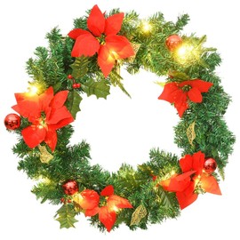 arsehhwe Enhance Holiday Decor with LED Christmas Wreath, Indoor/Outdoor Use, PVC Material, 23.6" Diameter, Green and Red