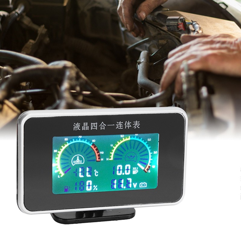 DC 9V-36V 4-In-1 Car LCD Digital Display Voltmeter Fuel Gauge