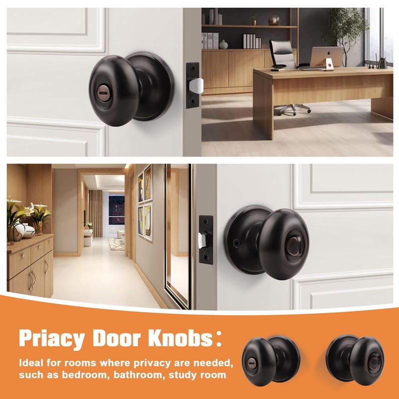 Gobrico 2 Pack Oval Oil Rubbed Bronze Door Knobs, Privacy