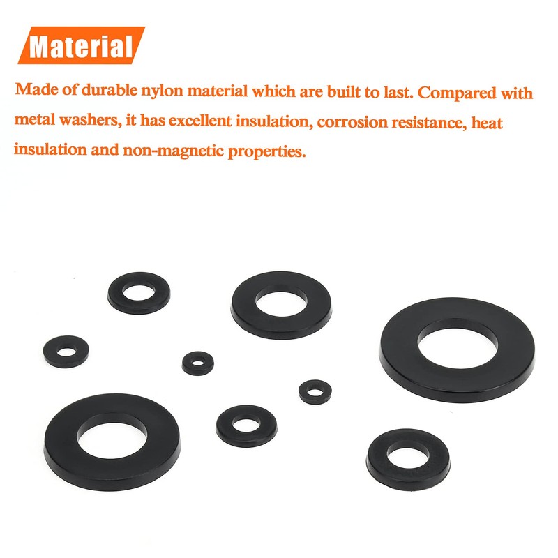 100 Pieces M8 Black Nylon Flat Washers, Plastic Washers, Inner