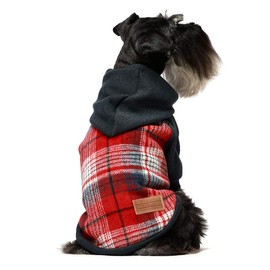 Fitwarm Tartan Plaid Dog Hoodie, Knitted Dog Clothes for Small Dogs Boy, Pet Sweater with Hood, Cat Fleece Lined Winter Outfit, Red, Navy Blue, XS