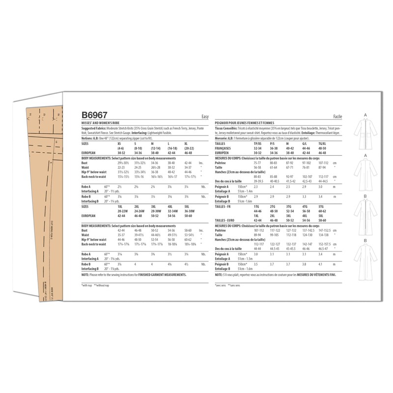 Butterick Ladies Sewing Pattern Set Loose Fit Design Code B6967