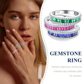 Moissanite Wedding Band for Women 925 Sterling Silver Rhodium Plated Created Ruby Ring July Birthstone Jewelry Eternity Anniversary Band Ring, Size 8