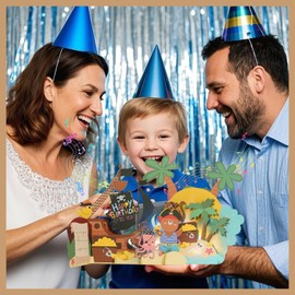 APOTODITO Birthday Cards for Kids, 3D Pirate Ship Card with Music & Light, Birthday Gifts for Kids Children Boys Son Grandson (please remember to remove the white panel protection card)