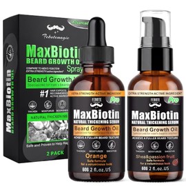 Biotin Beard Growth Oil for Men - 2 Pack Natural Conditioning Oil with Castor & Jojoba | Scented with Citrus & Shea Butter | Softens, Thickens, Moisturizes | Premium Beard Gift Set 2 OZ Each