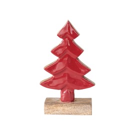 Creative Co-Op Carved Enameled Mango Wood Tree with Base, Red and Natural